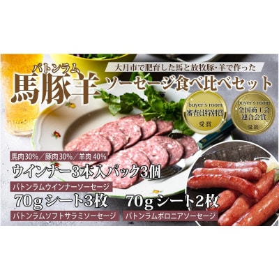 【バトンラム(馬豚羊)】ソフトサラミソーセージ・ボロニアサラミソーセージ・ウインナーソーセージ