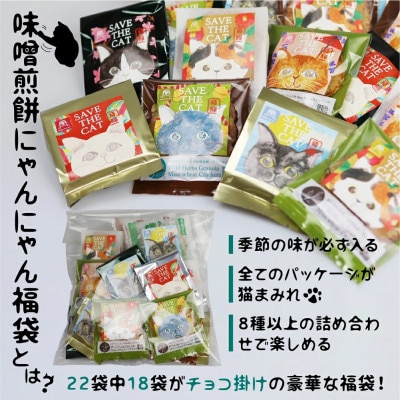 にゃんにゃん福袋 ネコ尽くし味噌煎餅 22袋入り(季節の味含め計8種類以上の詰め合わせ)
