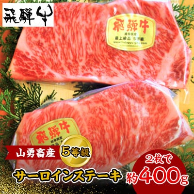 一貫生産農家　山勇畜産の5等級飛騨牛限定　サーロインステーキ　2枚で約400g