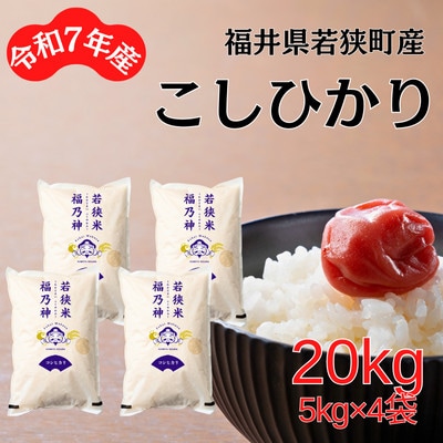 【令和7年産】福井県若狭町コシヒカリ(1等米)　20kg(5kg×4袋)