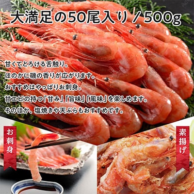 【発送月固定定期便】 【さとふる限定】ねっとり甘い 子無し 日本海甘えび 500g(約50尾)全2回