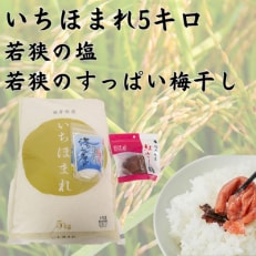 いちほまれ5キロ(令和4年産)と若狭の塩と若狭のすっぱい梅干し 福井の新ブランド米