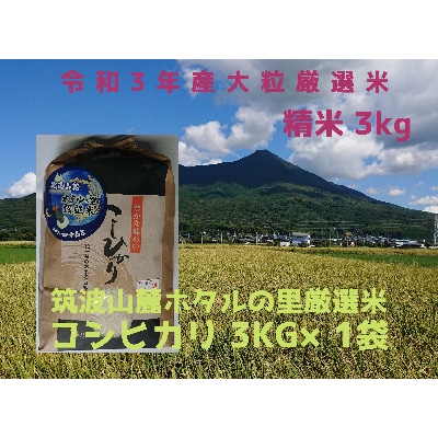 令和4年1月～2月発送【ホタルの里大粒厳選米】令和3年茨城県土浦市産コシヒカリ精米3kg