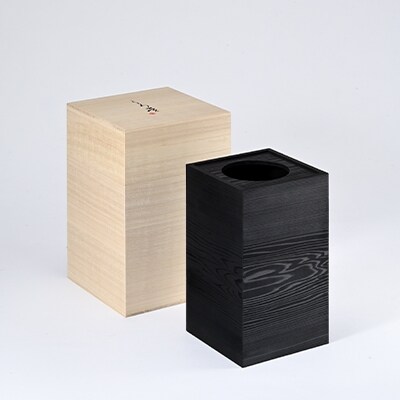 「くろ常」ブランド:拭き漆仕上げの黒い屑箱&ティッシュボックス(小)の2個セット