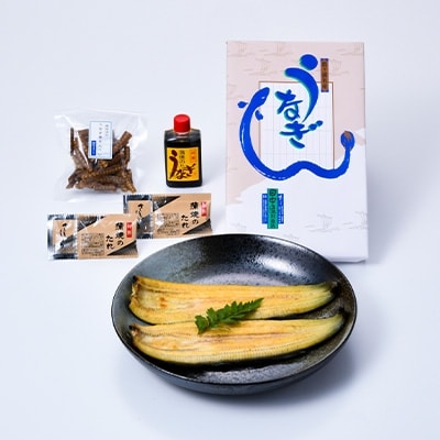 田中屋川魚店の朝焼きうなぎ白焼き2本と骨せんべい(30g)セット