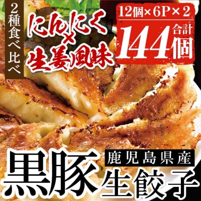 鹿児島黒豚生餃子2種(黒豚生餃子・生姜風味)食べ比べセット 計144個 タレ付き!国産野菜使用!