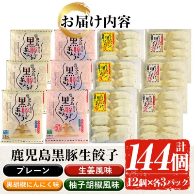 鹿児島黒豚生餃子4種詰合せセット 合計144個(4種×12個×3P)国産野菜使用!