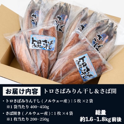トロさばみりん干し&さば開き(合計14枚・総量約1.6～1.8kg前後)