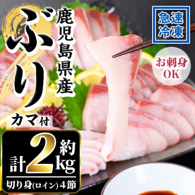【先行予約】鹿児島県産養殖ぶり(ハマチ)の切り身「ロイン4節・カマ2個付」合計約2kg!