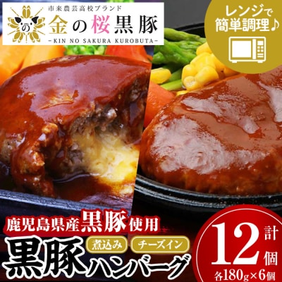鹿児島県産(国産)黒豚煮込みハンバーグ・チーズインハンバーグセット(合計12個・各180g×6個)!