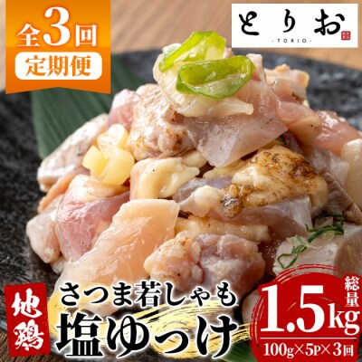 【3か月定期便】鹿児島県産 味付き 鳥刺し 塩ゆっけ 1.5kg(100g×5袋×3回) 冷凍 小分
