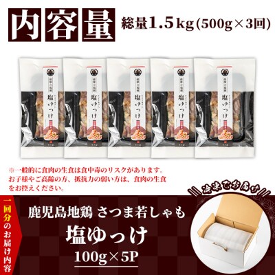 【3か月定期便】鹿児島県産 味付き 鳥刺し 塩ゆっけ 1.5kg(100g×5袋×3回) 冷凍 小分