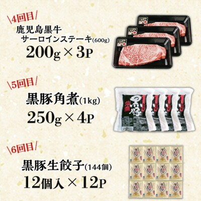 【6か月定期便】鹿児島黒豚(餃子と角煮など) と 鹿児島黒牛(ステーキ) の 食べ比べ 定期便