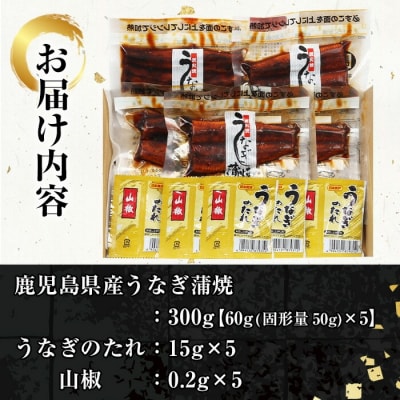 鹿児島県産 うなぎ 蒲焼 300g(60g×5袋) 冷蔵