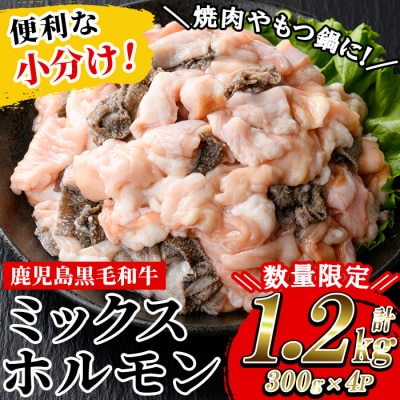 <数量・期間限定>鹿児島県産黒毛和牛ミックスホルモン 1,200g(300g×4P)