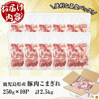 鹿児島県産 豚 こまぎれ 計2.5kg!(250g×10パック)冷凍 国産 真空 小分け