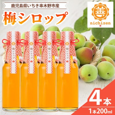 <数量限定>いちき串木野市産 梅シロップ 800ml(200ml×4本)南高梅