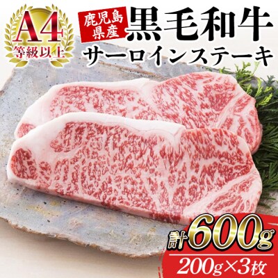 鹿児島県産 黒毛和牛 サーロイン ステーキ 200g×3枚 A-4等級以上 国産 冷凍