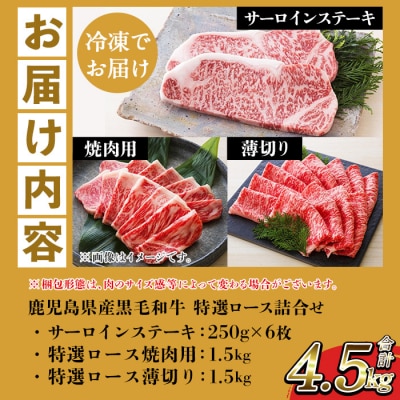 【お中元】鹿児島県産 黒毛和牛 サーロインステーキ 1.5kg 特選ロース 3kg 詰合せ