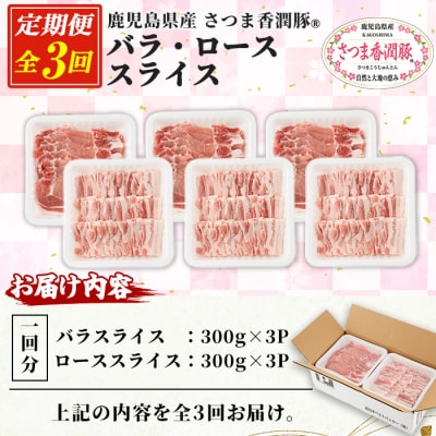 3か月定期便 さつま香潤豚 ロース・バラ焼き材用(生姜焼き・豚丼・焼肉)