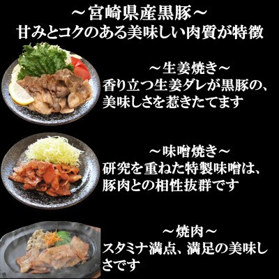 宮崎県産黒豚の味くらべ<各約700g>焼肉タレ・生姜タレ・みそタレ!【A-0114】