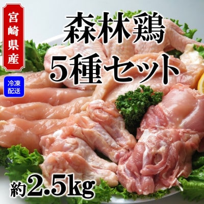 満腹!宮崎産森林鶏の5種セット[総重量約2.5kg]【A-0115】