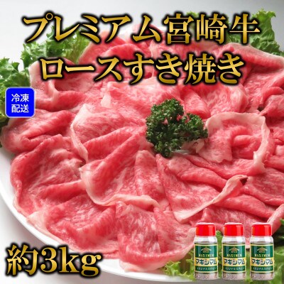 <プレミアム宮崎牛>すき焼き(約3kg・約300g×10)マキシマムスパイス3本付!【D-0108】