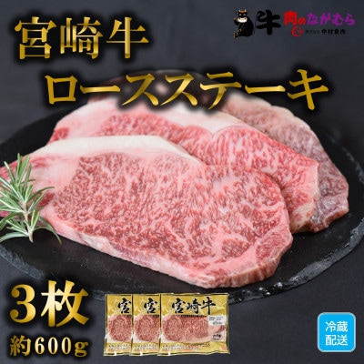 宮崎牛ロースステーキ(総量600g・3枚個別包装)【B-0109】