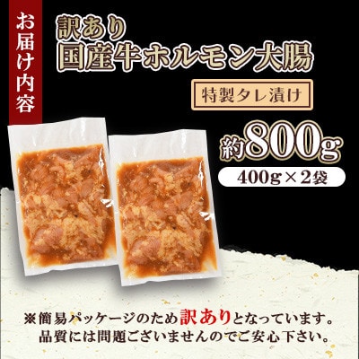 【訳あり】国産牛ホルモン大腸(特製タレ漬け)約800g(約400g×2袋)【MI427】