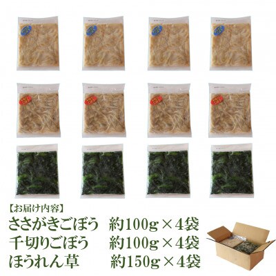 【訳あり】工場直送・簡易包装　冷凍野菜3種(ごぼう・ほうれん草)計12袋詰め合わせ【MI406】