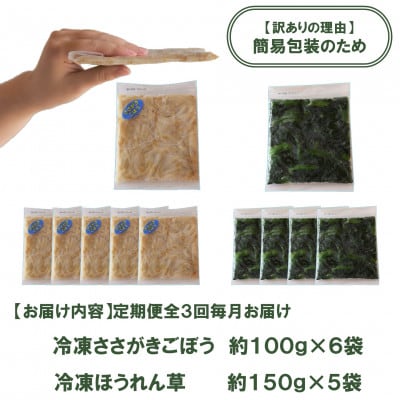 【発送月固定定期便】【訳あり】冷凍野菜ささがきごぼう ほうれん草　詰め合わせ【MI300-A】全3回