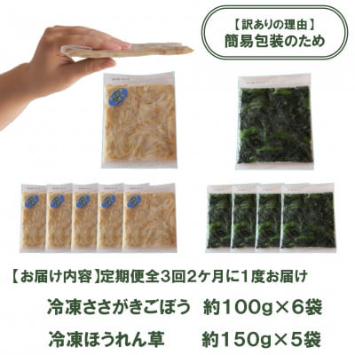 【発送月固定定期便】【訳あり】冷凍野菜　ささがきごぼう　ほうれん草　詰め合せ【MI300-B】全3回