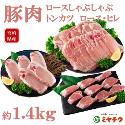 宮崎県産豚のロースしゃぶしゃぶ、ロースとヒレのトンカツ用　総量約1.4kg【MI130】