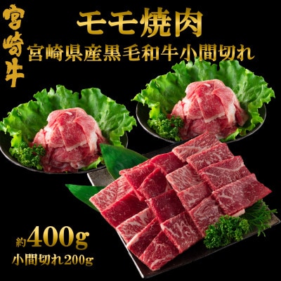 宮崎牛モモ焼肉(400g)と宮崎県産黒毛和牛小間切れ(200g)総量約600g【MI236】