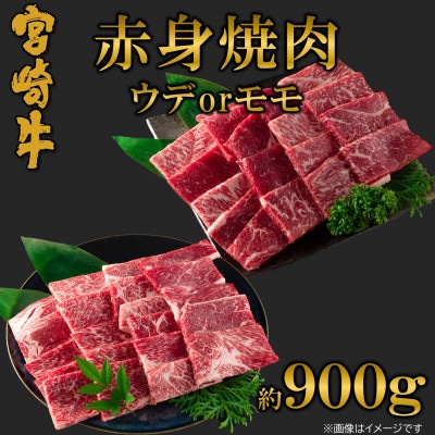 【4月発送】A4等級以上　宮崎牛赤身焼肉(ウデorモモ)約900g【MI683-4】(三股町)