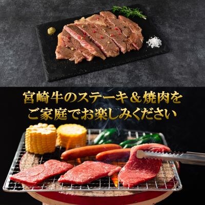 【毎月定期便】総量約1.9kg宮崎牛ステーキ焼肉味わいセット【MI238】全3回