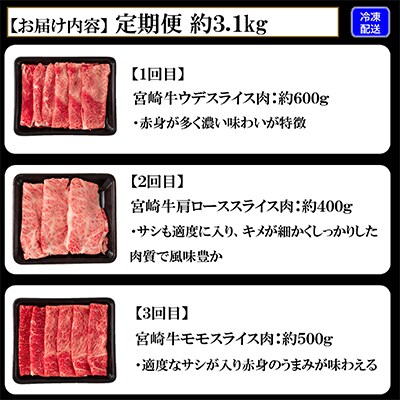 【毎月定期便】総量約3.1kg宮崎牛味わい尽くし【MI076】(三股町)全6回