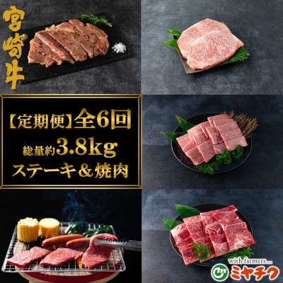 【発送月固定定期便】A4等級以上宮崎牛ステーキ焼肉味わい尽し計約3.8kg【MI148】三股町全6回