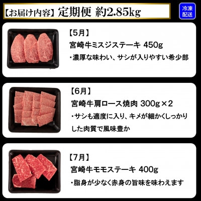 【発送月固定定期便】A4等級以上宮崎牛味わい尽しヒレミスジ計約2.85kg【MI158】三股町全6回
