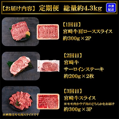 【毎月定期便】宮崎牛いろいろ部位食べ比べ贅沢セット総重量4.3kg【MI233】全6回