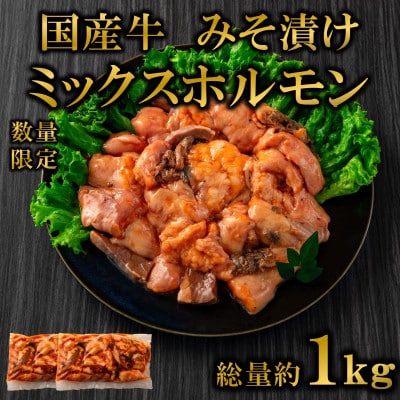 【数量限定】国産牛ミックスホルモン みそ漬 合計1kg(500g×2パック)(三股町)【MI288】