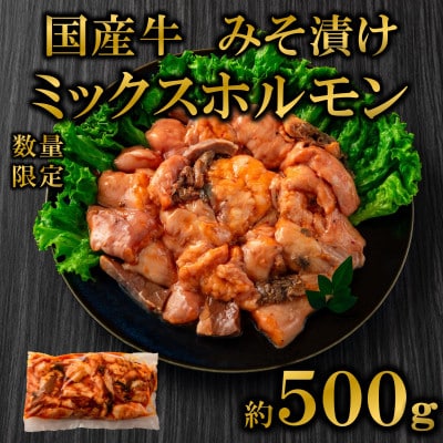 【数量限定】国産牛ミックスホルモン みそ漬 500g×1パック(三股町)【MI705】