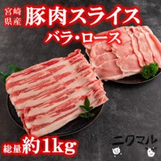 宮崎県産ブランドポーク 豚肉スライスセット(バラ、ロース)総量約1kg【MI278】