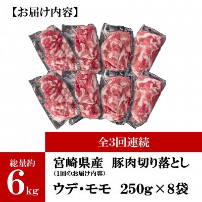 【毎月定期便】宮崎県産ブランドポーク切り落とし(ウデ・モモ)総量約6kg【MI417-A】全3回