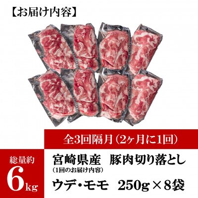 【2ヵ月毎定期便】宮崎県産ブランドポーク切り落とし(ウデ・モモ)総量約6kg【MI417-B】全3回
