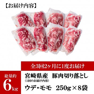 【2ヵ月毎定期便】宮崎県産ブランドポーク切り落とし(ウデ・モモ)総量約6kg【MI417-B】全3回