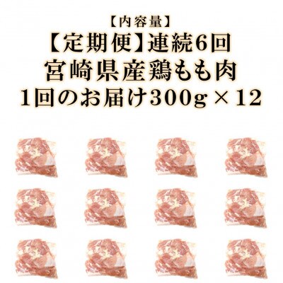【毎月定期便】訳あり 宮崎県産 鶏もも肉 3.6kg(300g×12)【MI790】(三股町)全6回