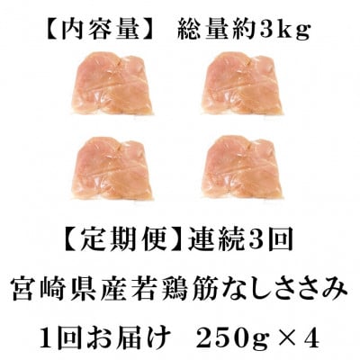 【毎月定期便】宮崎県産若鶏筋なしささみ 約1kg(250g×4)【MI791】(三股町)全3回