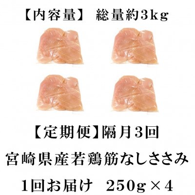 【2ヵ月毎定期便】宮崎県産若鶏筋なしささみ 約1kg(250g×4)【MI792】(三股町)全3回