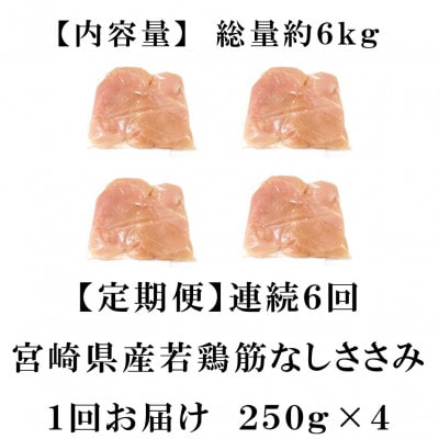 【毎月定期便】宮崎県産若鶏筋なしささみ 約1kg(250g×4)【MI793】(三股町)全6回